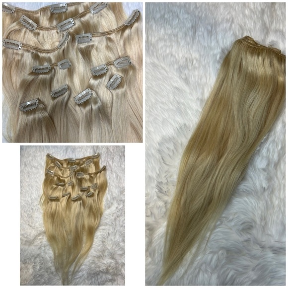 14 Inch Clip In Straight Blonde Human hair - Picture 1 of 4